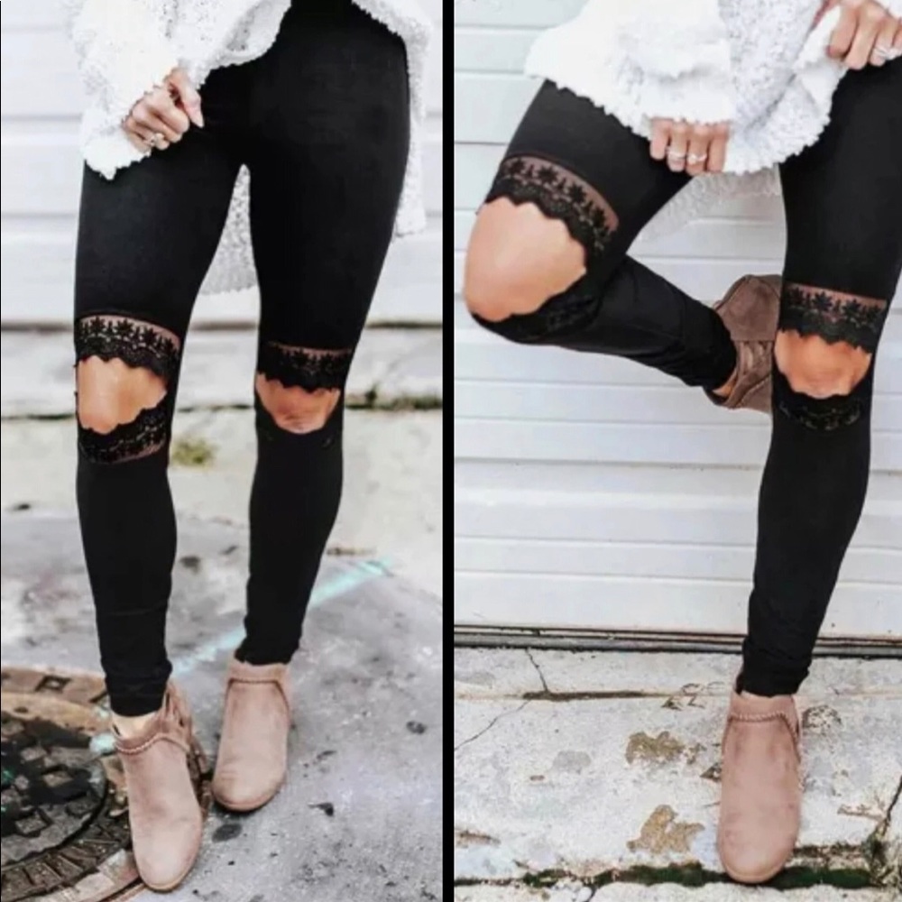 Lace knee Hole Leggings- Brand new never worn- still in package as seen
